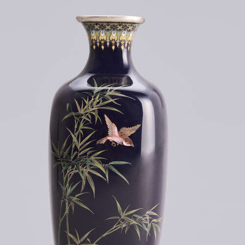 Japanese pair of cloisonné enamel vases signed Hayashi Kodenji Meiji period