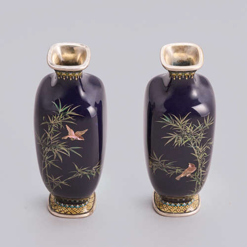 Japanese pair of cloisonné enamel vases signed Hayashi Kodenji Meiji period