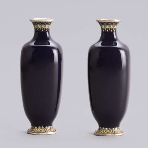 Japanese pair of cloisonné enamel vases signed Hayashi Kodenji Meiji period