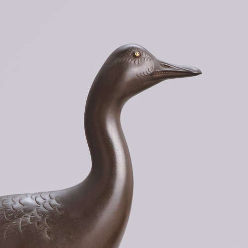 Japanese pair of bronze wild geese signed Seiun late Meiji period