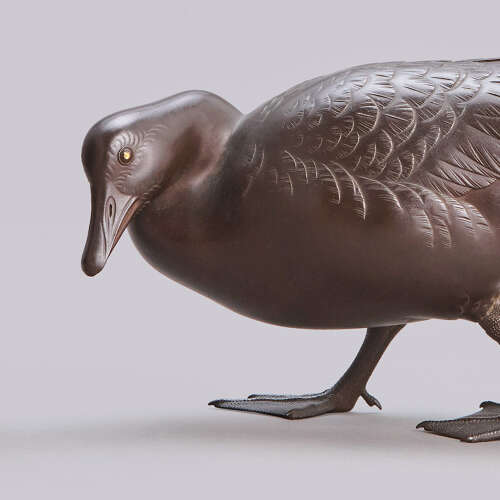 Japanese pair of bronze wild geese signed Seiun late Meiji period