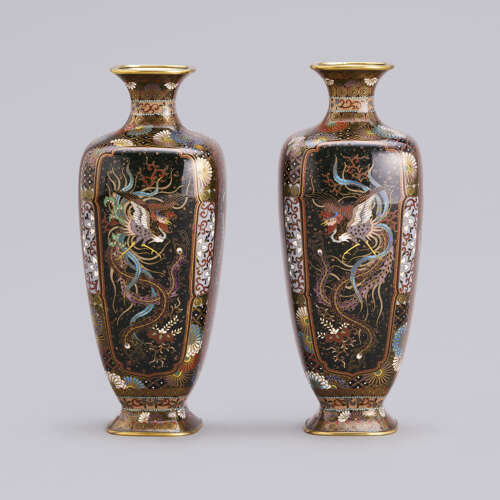 Japanese pair of cloisonné enamel vases signed Ōta Toshirō of Nagoya Taishō period