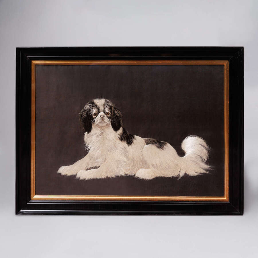 Japanese silk embroidery of a Chin dog Meiji period
