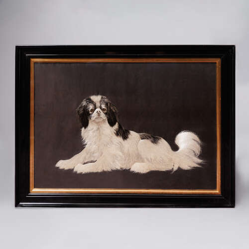 Japanese silk embroidery of a Chin dog Meiji period