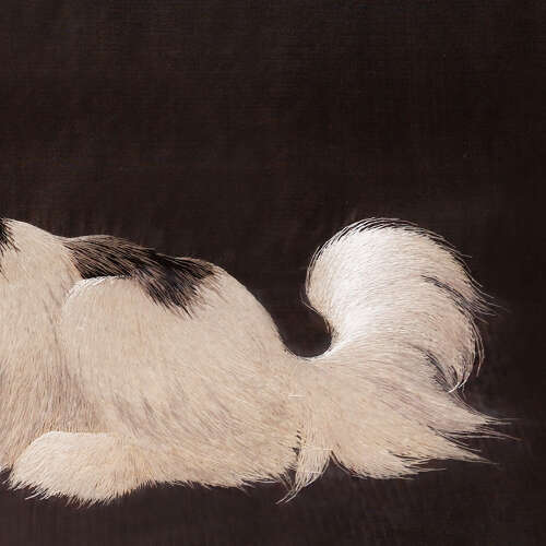 Japanese silk embroidery of a Chin dog Meiji period