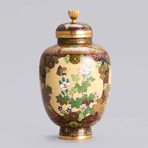 Japanese cloisonné enamel jar with cover signed Namikawa Yasuyuki Meiji period
