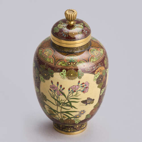 Japanese cloisonné enamel jar with cover signed Namikawa Yasuyuki Meiji period
