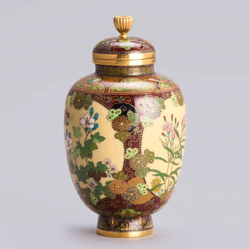 Japanese cloisonné enamel jar with cover signed Namikawa Yasuyuki Meiji period