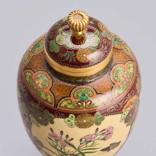 Japanese cloisonné enamel jar with cover signed Namikawa Yasuyuki Meiji period