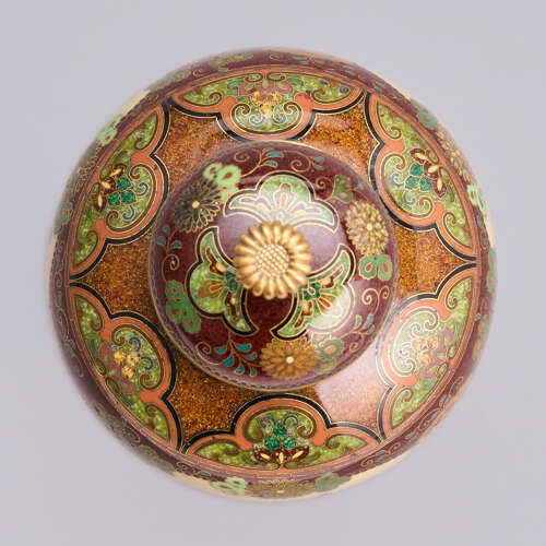 Japanese cloisonné enamel jar with cover signed Namikawa Yasuyuki Meiji period