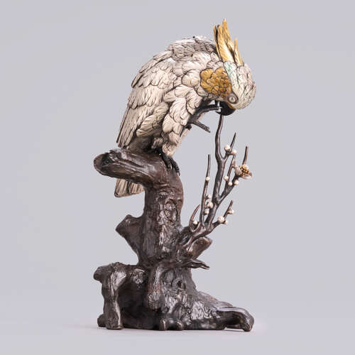 Japanese silvered bronze cockatoo signed Mitani Meiji period