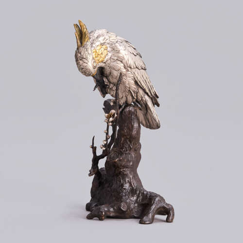 Japanese silvered bronze cockatoo signed Mitani Meiji period