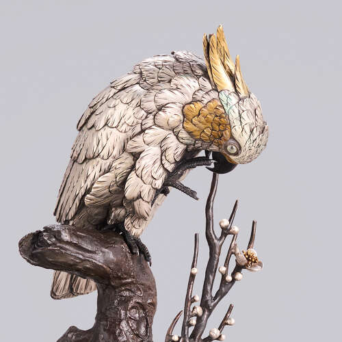 Japanese silvered bronze cockatoo signed Mitani Meiji period