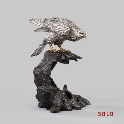 Japanese bronze hawk signed Masatsune Meiji period