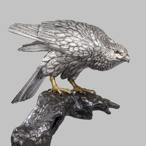 Japanese bronze hawk signed Masatsune Meiji period