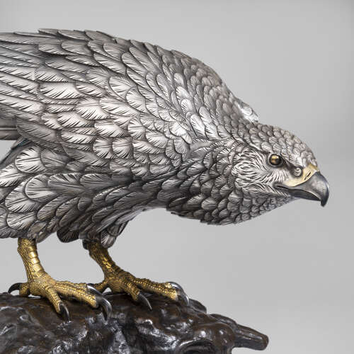 Japanese bronze hawk signed Masatsune Meiji period