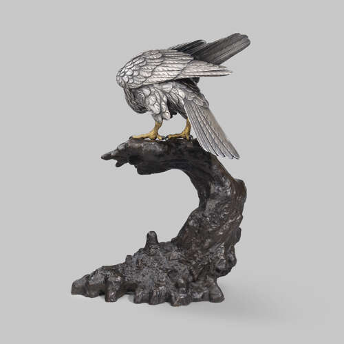 Japanese bronze hawk signed Masatsune Meiji period