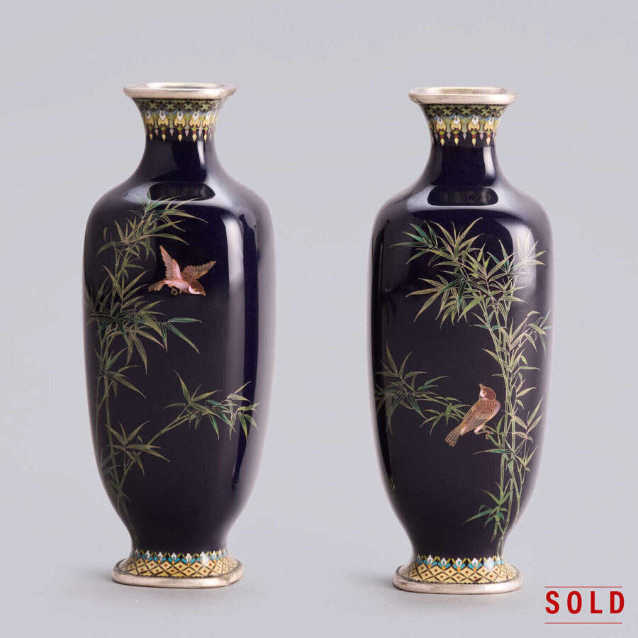 Japanese pair of cloisonn&eacute; enamel vases signed Hayashi Kodenji Meiji period