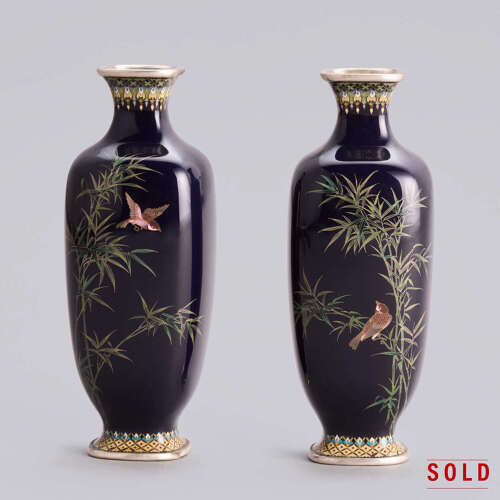 Japanese pair of cloisonné enamel vases signed Hayashi Kodenji Meiji period