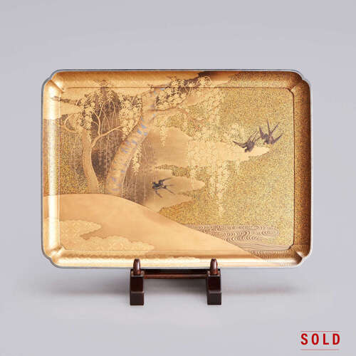 Japanese gold lacquer tray with cherry blossoms Meiji period