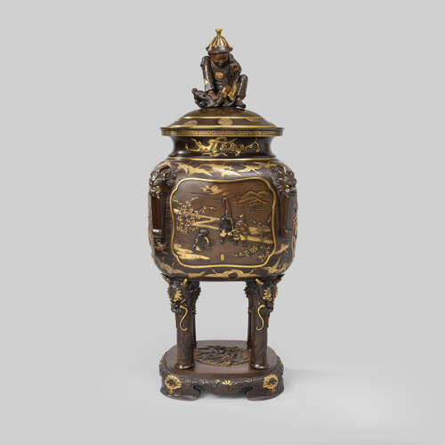 Japanese bronze incense burner signed Miyao Eisuke Meiji period