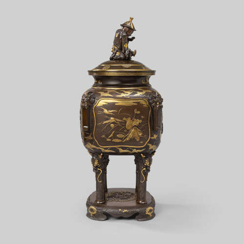 Japanese bronze incense burner signed Miyao Eisuke Meiji period