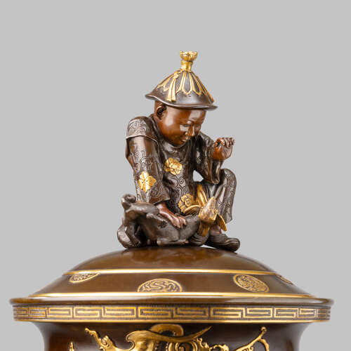 Japanese bronze incense burner signed Miyao Eisuke Meiji period