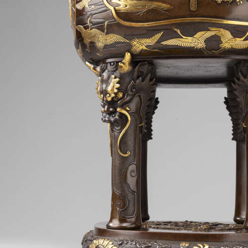 Japanese bronze incense burner signed Miyao Eisuke Meiji period