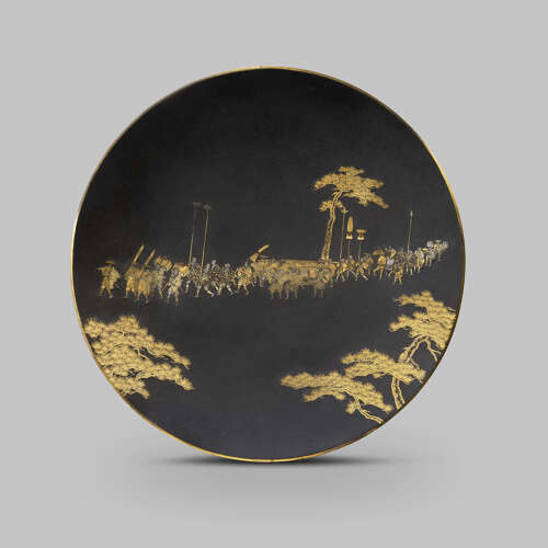 Japanese iron damascene dish by the Komai Company of Kyoto Meiji period