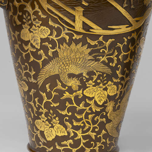 Japanese pair of bronze vases signed Miyao Eisuke Meiji period