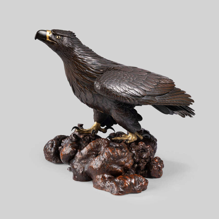 Japanese bronze eagle signed Masatsune Meiji period