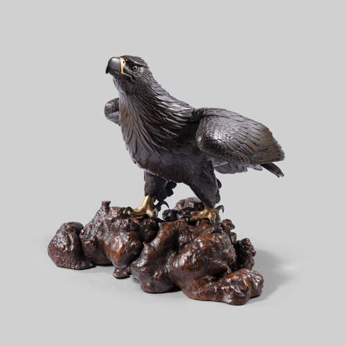 Japanese bronze eagle signed Masatsune Meiji period