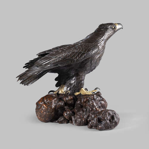 Japanese bronze eagle signed Masatsune Meiji period