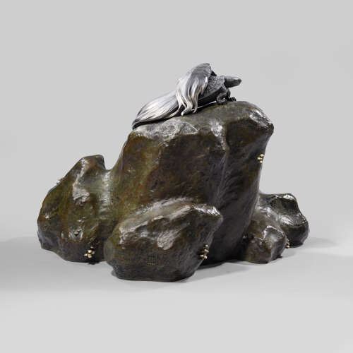 Japanese bronze minogame signed Nogami Ryūki Meiji period