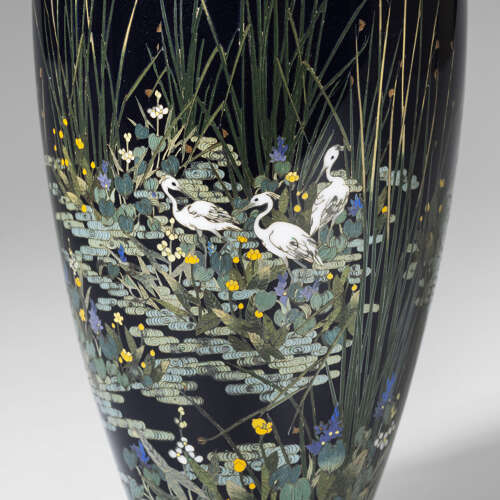 Japanese pair of cloisonné enamel vases signed Hayashi Kodenji Meiji period