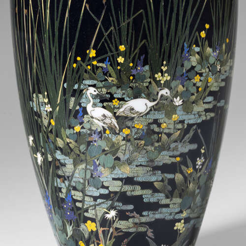 Japanese pair of cloisonné enamel vases signed Hayashi Kodenji Meiji period