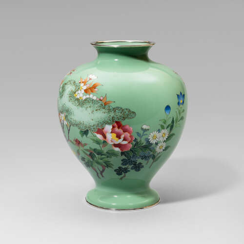 Japanese cloisonné enamel vase signed Ikoma Studio of Osaka Taishō period