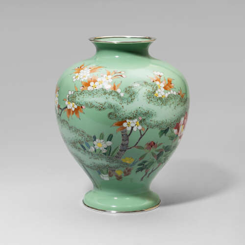 Japanese cloisonné enamel vase signed Ikoma Studio of Osaka Taishō period