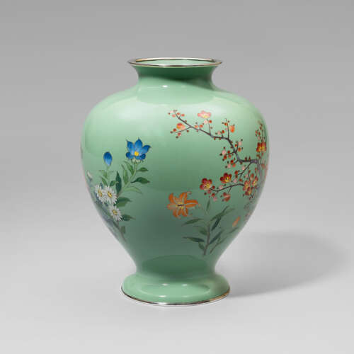 Japanese cloisonné enamel vase signed Ikoma Studio of Osaka Taishō period