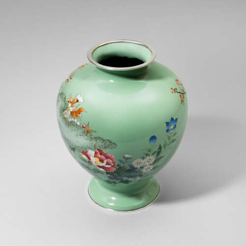Japanese cloisonné enamel vase signed Ikoma Studio of Osaka Taishō period
