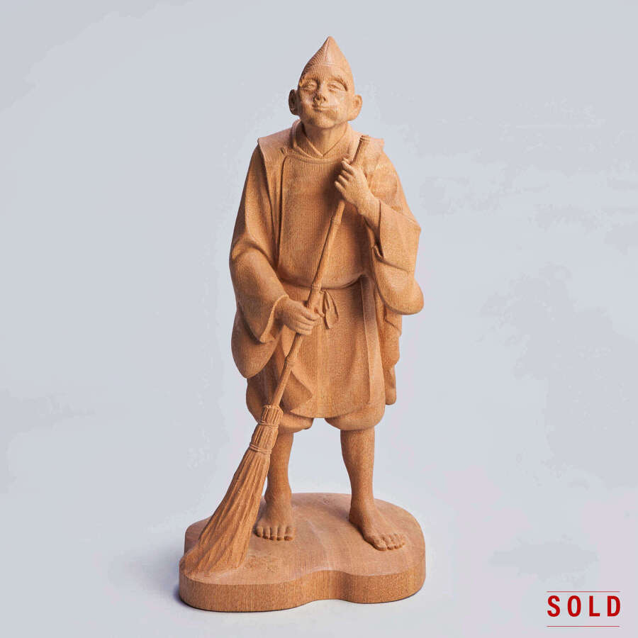 Japanese wood carving of a Shinto priest signed Matsuo Choshun Shōwa period