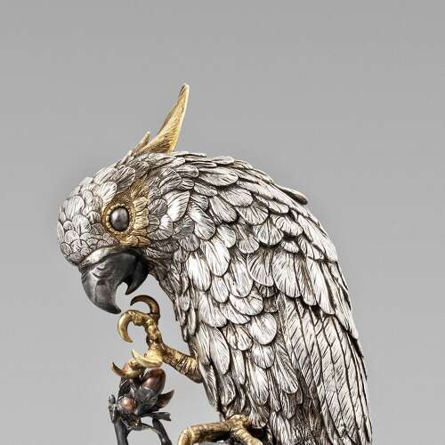 Japanese silver cockatoo signed Suzuki Chōkichi with mark Kiryū Kōshō Kaisha Meiji period