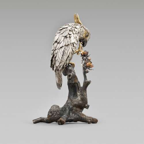 Japanese silver cockatoo signed Suzuki Chōkichi with mark Kiryū Kōshō Kaisha Meiji period
