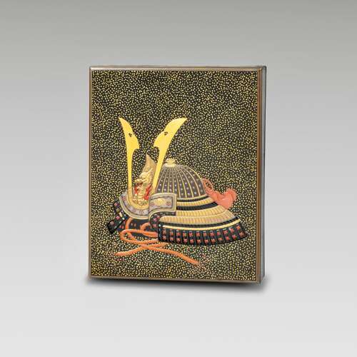 Japanese lacquer ryoshibako (paper box) with Samurai helmet Meiji period