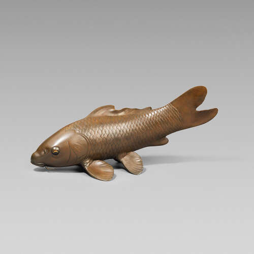 Japanese bronze group of koi carps signed Shima Ikko Meiji period