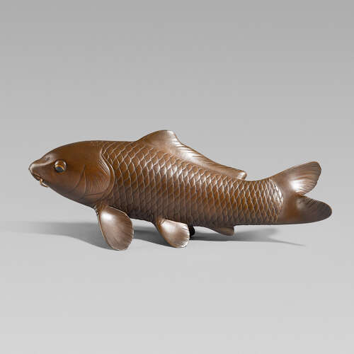 Japanese bronze group of koi carps signed Shima Ikko Meiji period