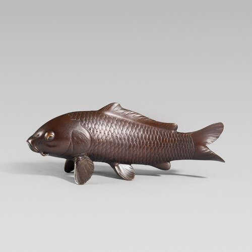Japanese bronze group of koi carps signed Shima Ikko Meiji period