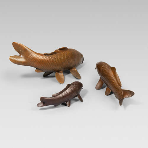 Japanese bronze group of koi carps signed Shima Ikko Meiji period